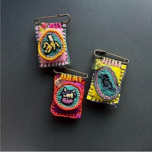 Colorful Embroidered Handmade Brooch Set